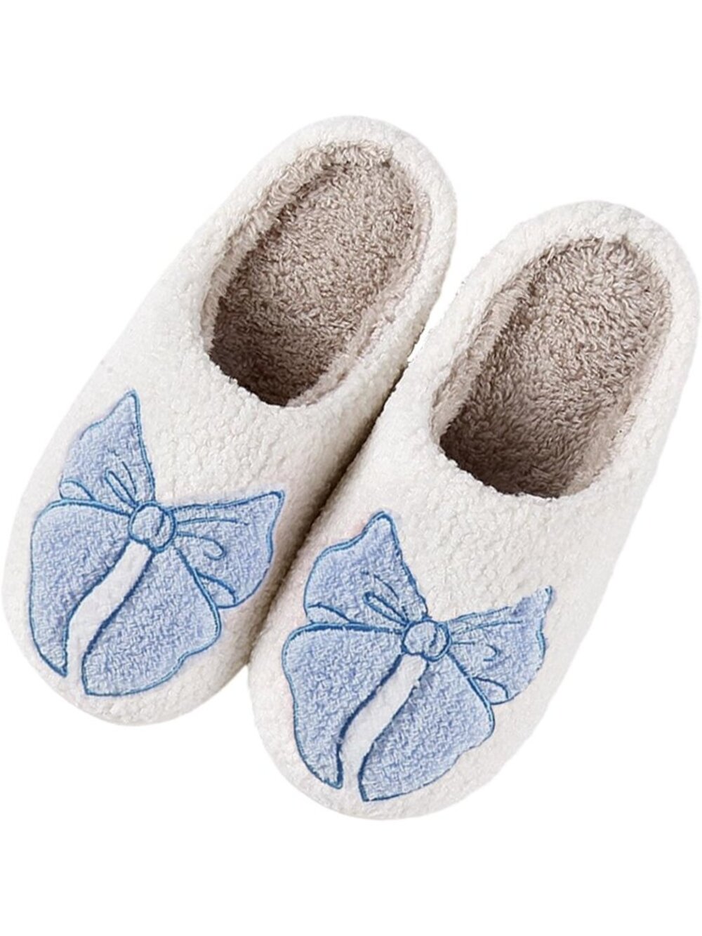 Women's Blue Bow Retro Memory Foam Cute Cartoon Fur Lined Indoor Slippers - Picture 3 of 7